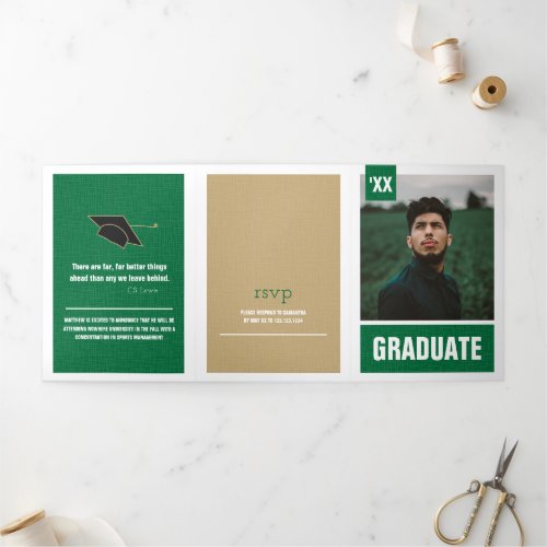 Green Modern Textured Photo Graduation Tri_Fold Invitation