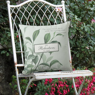 Green Modern Vintage Elegant Garden Leaves Quote Outdoor Pillow