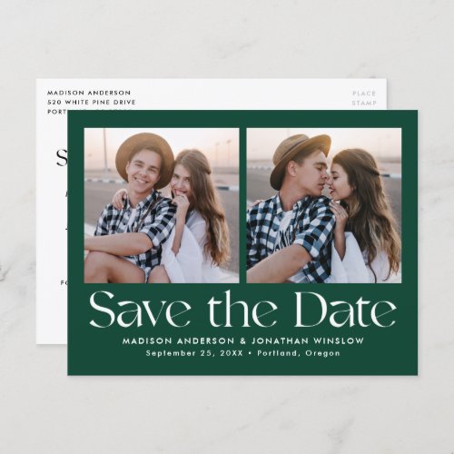 Green Modern Vintage Lettering Photo Save the Date Announcement Postcard