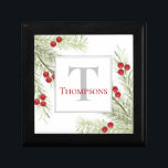 Green Modern Watercolor Holiday Monogram Gift Box<br><div class="desc">With painted light green winter pine along with red berries and a little gray sprig,  this simple minimalist design is great for those who like the simplicity and elegant holiday greenery. This design is editable. A wonderful way to wish Christmas and Holiday greetings and Cheer.</div>