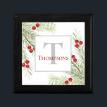 Green Modern Watercolor Holiday Monogram Gift Box<br><div class="desc">With painted light green winter pine along with red berries and a little gray sprig, this simple minimalist design is great for those who like the simplicity and elegant holiday greenery. This design is editable. A wonderful way to wish Christmas and Holiday greetings and Cheer.</div>