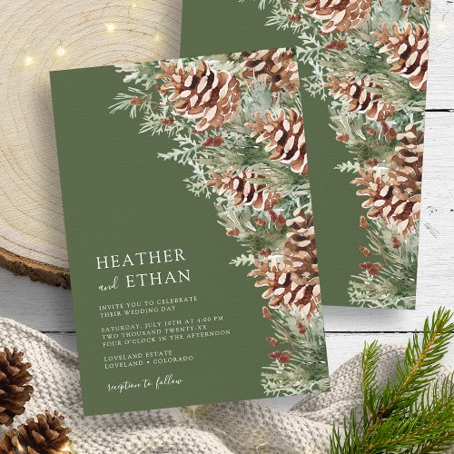 Green Modern Winter Pine Wedding Invitation