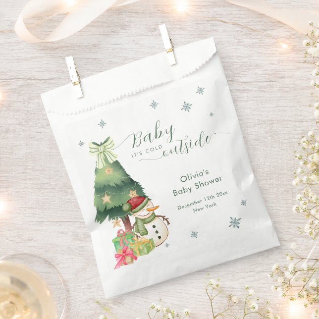 Green Modern Winter Snowman Baby Shower Favor Bag (Clipped)