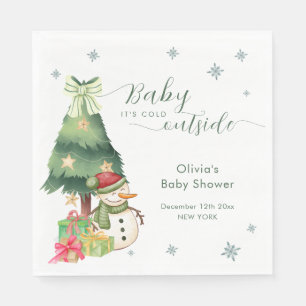 Green Modern Winter Snowman Baby Shower Napkins