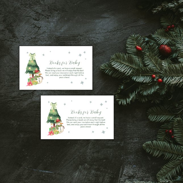 Green Modern Winter Snowman Books For Baby Shower Enclosure Card (Green Modern Winter Snowman Books For Baby Shower Enclosure Card)