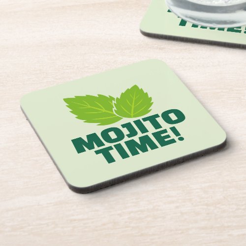 Green mojito cocktail coaster set with quote