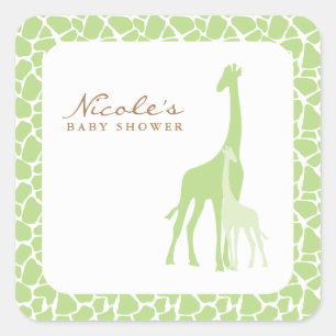 Green Mom and Baby Giraffe Baby Shower Square Sticker