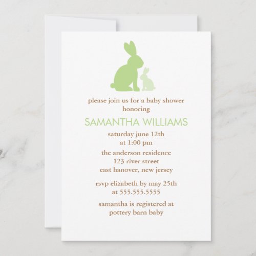 Green Mom and Baby Rabbit Baby Shower Invites