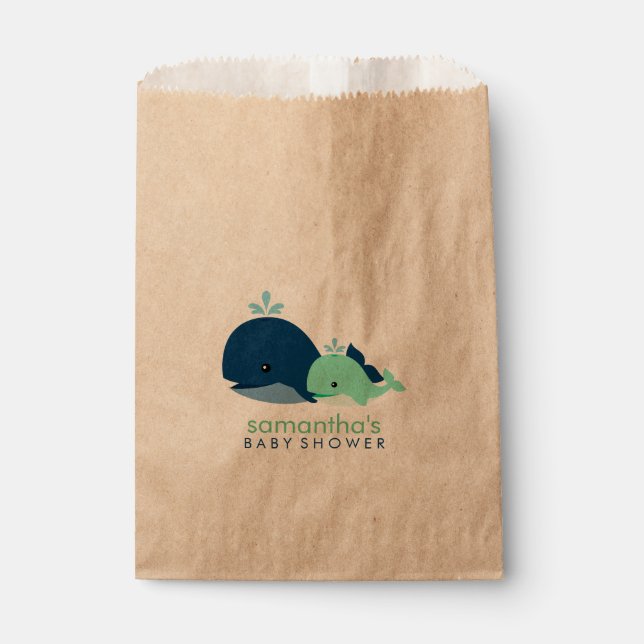 Green Mom and Baby Whales Baby Shower Favor Bag (Front)