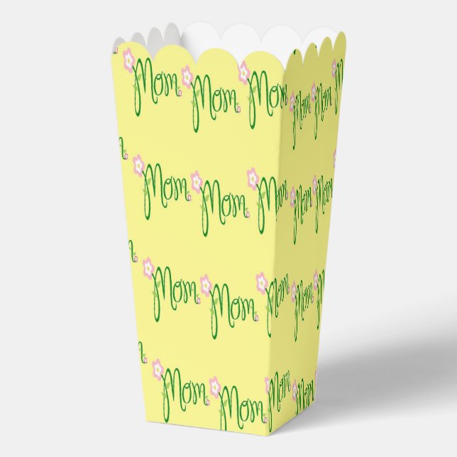 Green mom text on yellow favor boxes (Front)