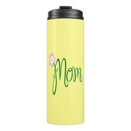 Green mom text with flower on yellow thermal tumbler