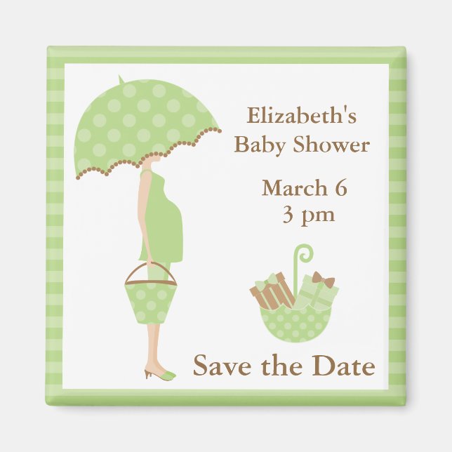 Green Mom to be with Umbrella Magnet (Front)
