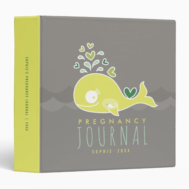 Green Mommy Whale Gender Neutral Pregnancy Journal 3 Ring Binder (Front/Spine)