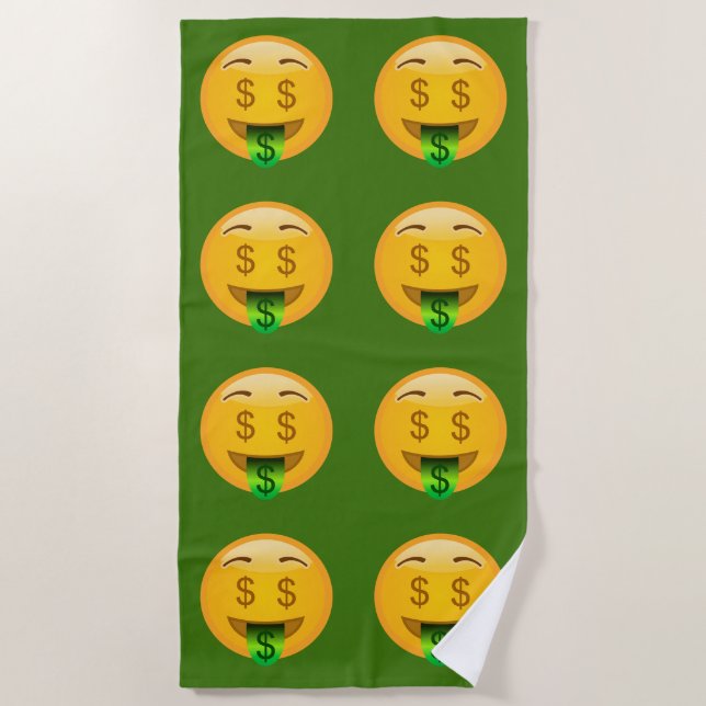 Green Money Emoji Bath/ Beach Towel (Front)