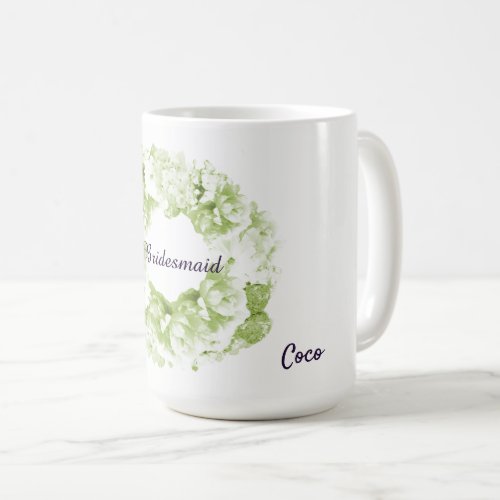 Green Monochrome Wreath Bridesmaid Coffee Mug