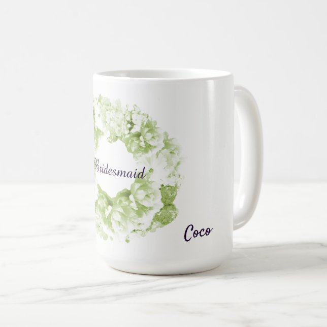 Green Monochrome Wreath Bridesmaid Coffee Mug (Front Right)