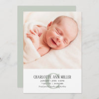 Green Monogram Baby Birth Announcement Photo Card