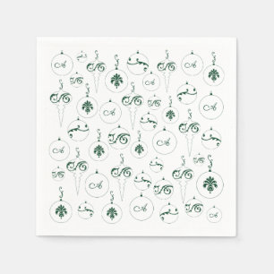Green Monogram Bauble Ornaments Pattern Christmas Napkins