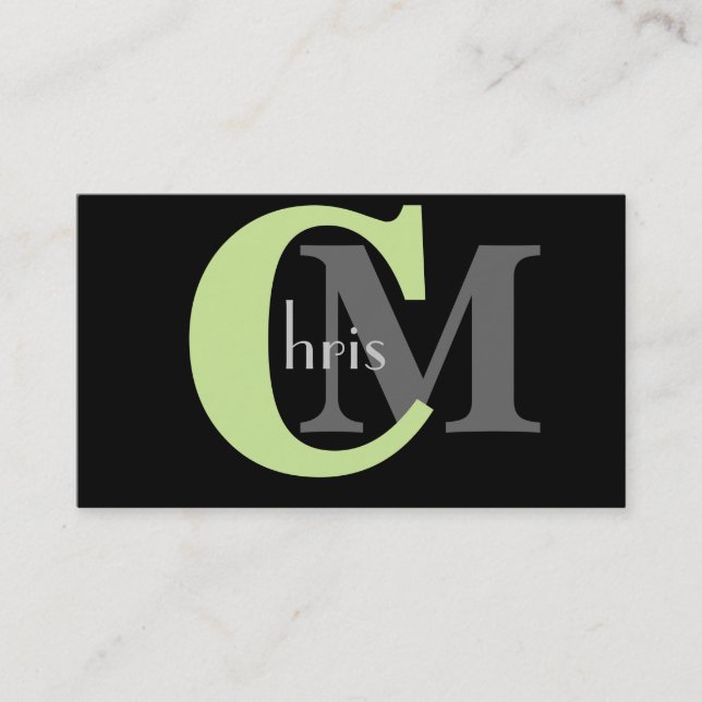 Green Monogram Business Cards (Front)