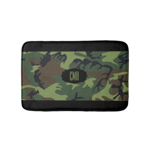 Green Monogram Camouflage Pattern Bath Mat