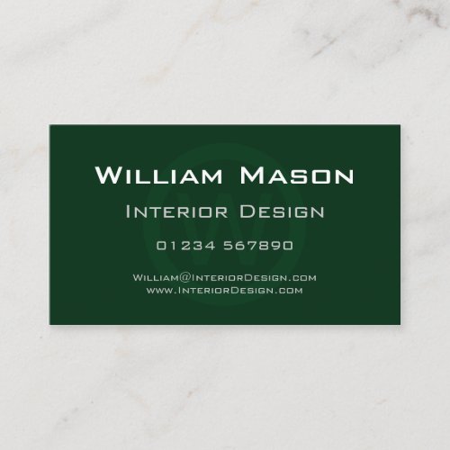 Green Monogram Circle - Professional Business Card