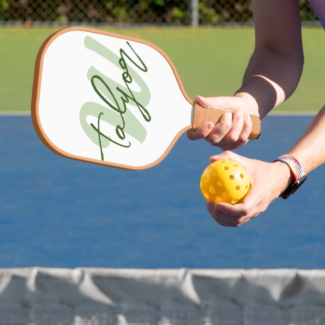 Green monogram custom name and initial  pickleball paddle (Insitu)
