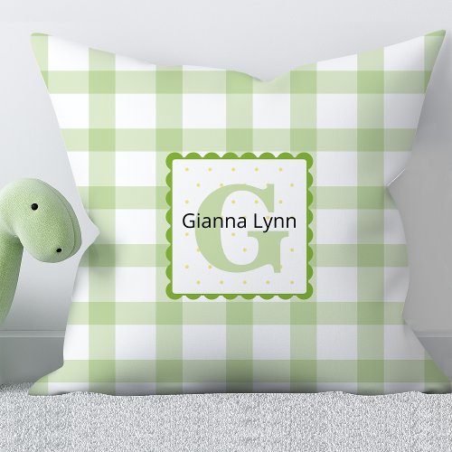 Green Monogram Gingham Baby Throw Pillow