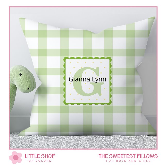 Green Monogram Gingham Baby Throw Pillow (Creator Uploaded)