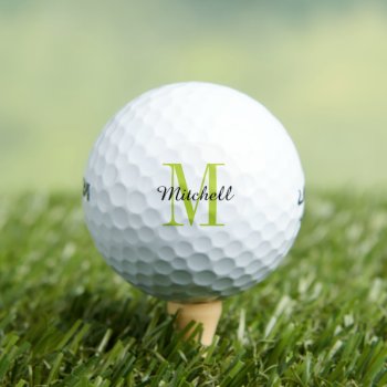 Green Monogram Initial And Name Personalized Golf Balls by jenniferstuartdesign at Zazzle
