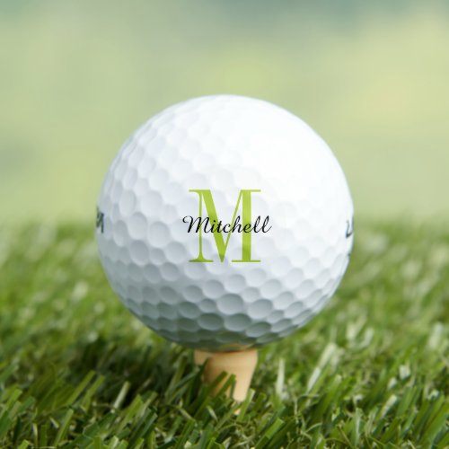 Green Monogram Initial and Name Personalized Golf Balls