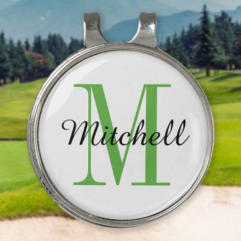 Green Monogram Initial And Name Personalized Golf Hat Clip by jenniferstuartdesign at Zazzle