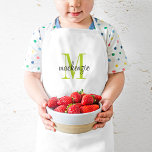 Green Monogram Initial and Name Personalized Kids' Apron<br><div class="desc">Custom designed child's apron, perfect for your little chef in training! Personalize it with her monogram name and initial or other custom text. Click Customize It to change fonts and colors or add more text or images to create a special one of a kind gift. Also available in adult sized...</div>