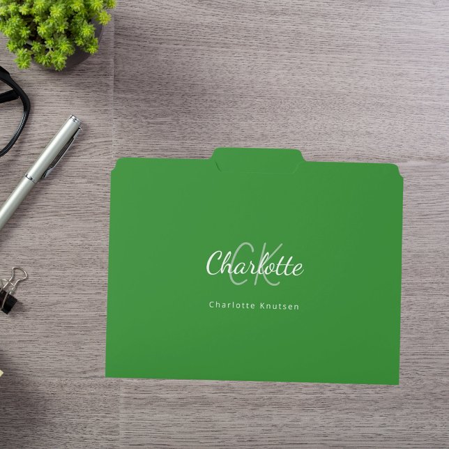 Green monogram initials name script file folder (Creator Uploaded)