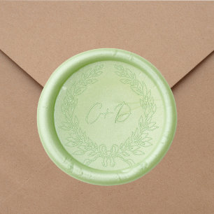 Green monogram initials wreath wedding wax seal sticker