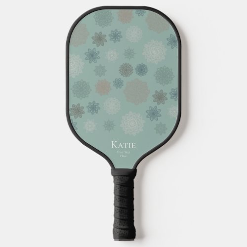 Green Monogram Name White Mandala Pickleball Paddle