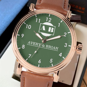 Green Monogram names of the bride and groom Watch