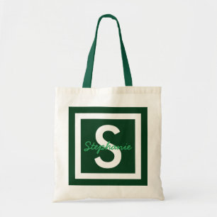 Green Monogram Personalized Tote Bag
