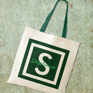 Green Monogram Personalized Tote Bag