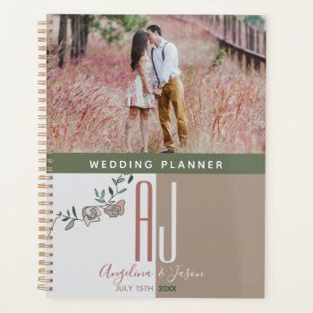 Green Monogram Photo Wedding Planner by WeddingsByYanaBor at Zazzle