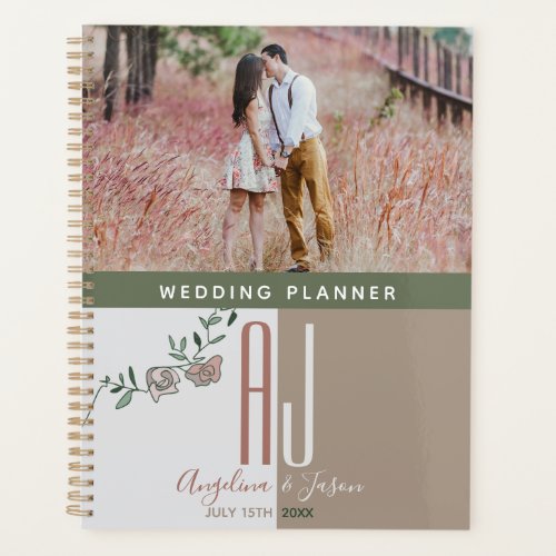 Green Monogram Photo Wedding Planner