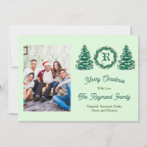 Green Monogram Picture Holiday Card