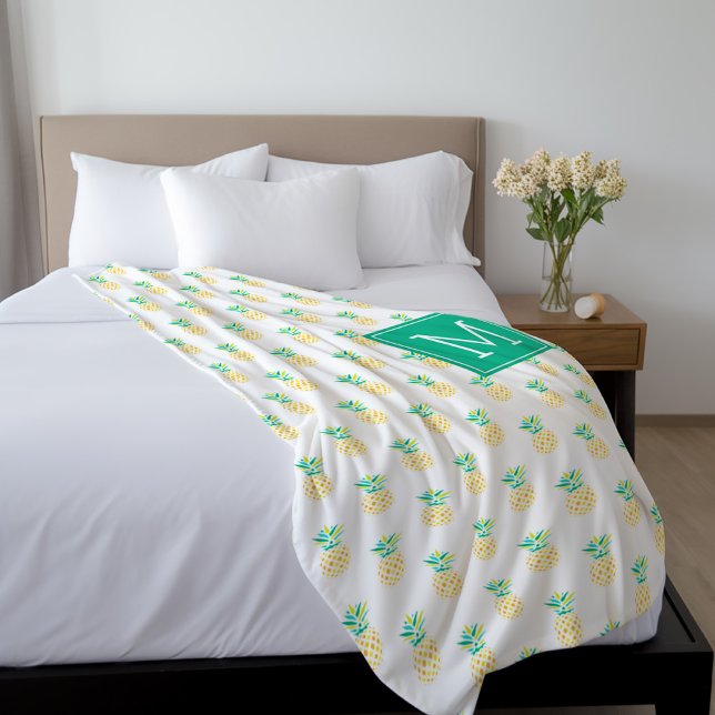 Green Monogram Pineapples Pattern Fleece Blanket (Creator Uploaded)