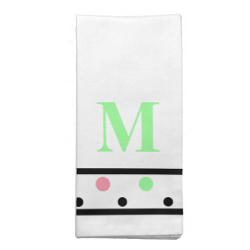 Green Monogram Pink Polka Dots Cloth Napkin