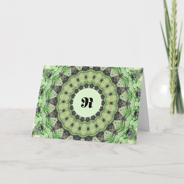 Green Monogram R Card, Thank You Gift, Mandella (Front)