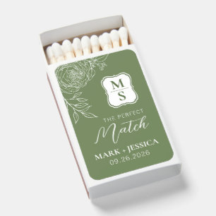 Green Monogram Ranunculus Wedding Matchboxes