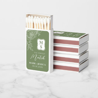 Green Monogram Ranunculus Wedding Matchboxes