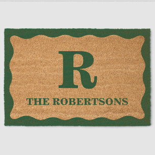 Green Monogram Wavy Border Coir Mat