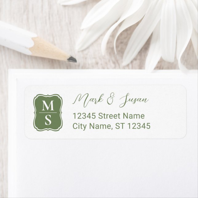 Green Monogram Wedding Address Label (Insitu)