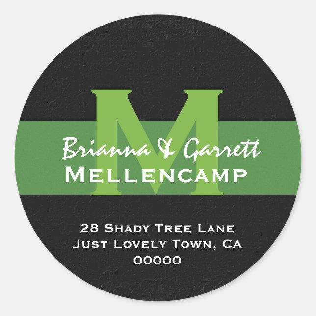 Green Monogram Wedding Address Label  L201E (Front)
