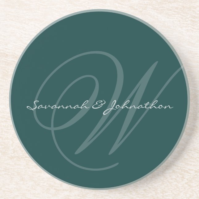 Green Monogram Wedding Anniversary Coasters (Front)